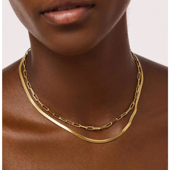 Ana Luisa Jewelry - NWT - Ana Luisa Ina Herringbone Chain Necklace 17" 14K Gold Plated + $30 coupon